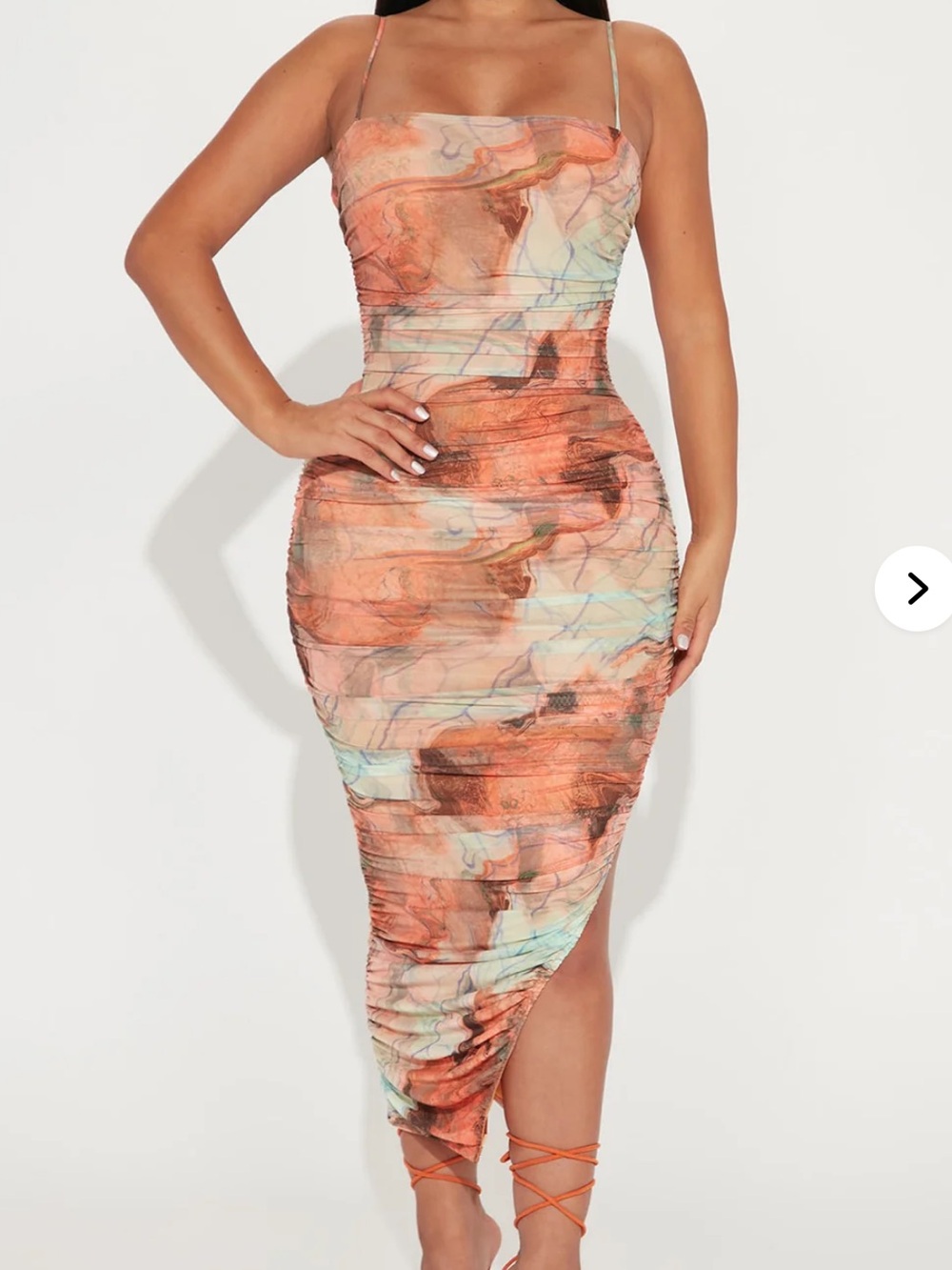 Marble-Print Asymmetrical Bodycon Midi Dress